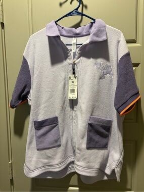 ADIDAS Lavender Short-Sleeve Fleece Zip Top with Contrast Pockets